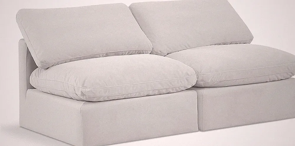 Modern Cream Velvet Modular Sofa with Down Feather Cushions, 70" W