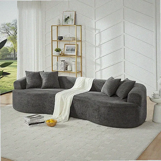 Modern Curved 4-Seater Sectional Sofa, Chenille Fabric, Dark Gray, No Assembly