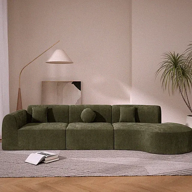 Modern Curved 4-Seater Sectional Sofa with Right-Hand Chaise, Fully Assembled