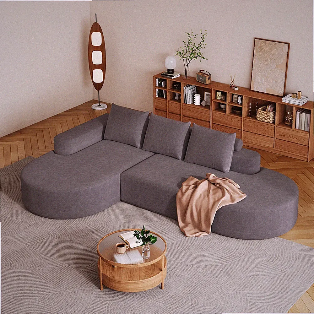 merax 3-piece 140" curved polyester sectional sofa set