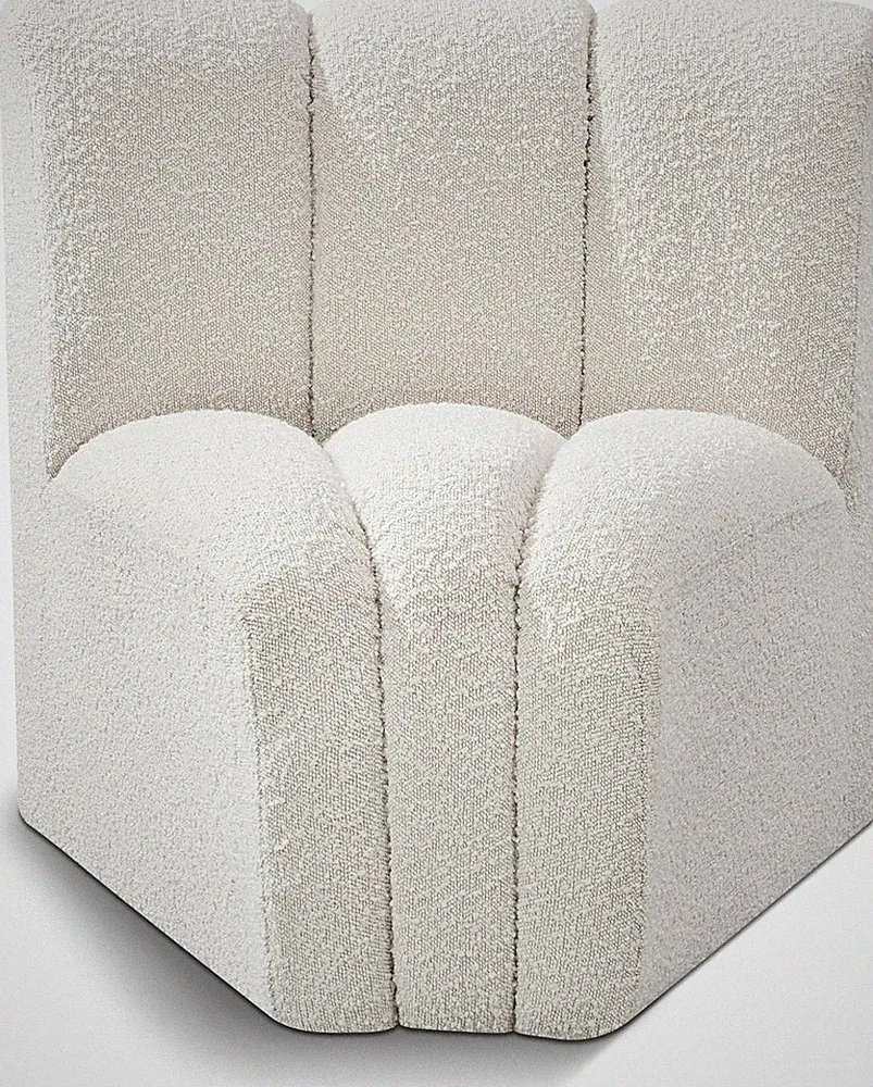 Modern Curved Corner Sofa in Cream Boucle with Channel Tufting, Modular Design