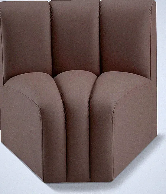 Modern Curved Corner Sofa in Soft Brown Vegan Leather - Modular Design