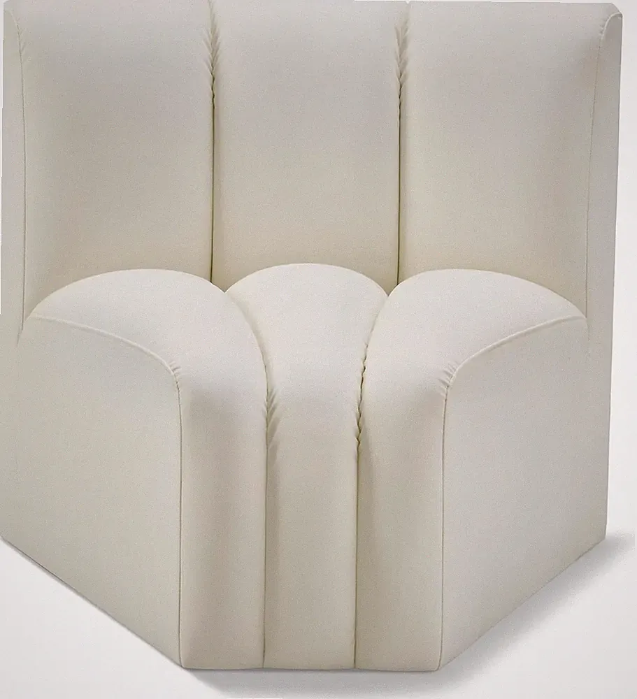 Modern Curved Corner Sofa in Soft Cream Vegan Leather, Modular Design