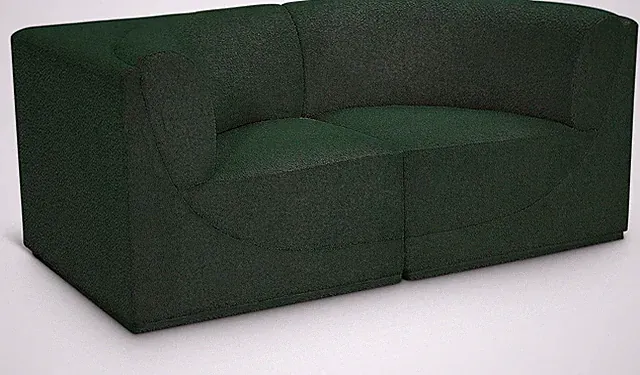 Modern Curved Green Boucle Modular Sofa - 68" W, Contemporary Design