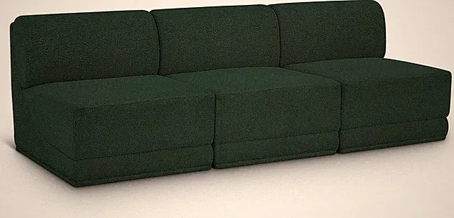 Modern Curved Green Boucle Modular Sofa - 90" W, Contemporary Design