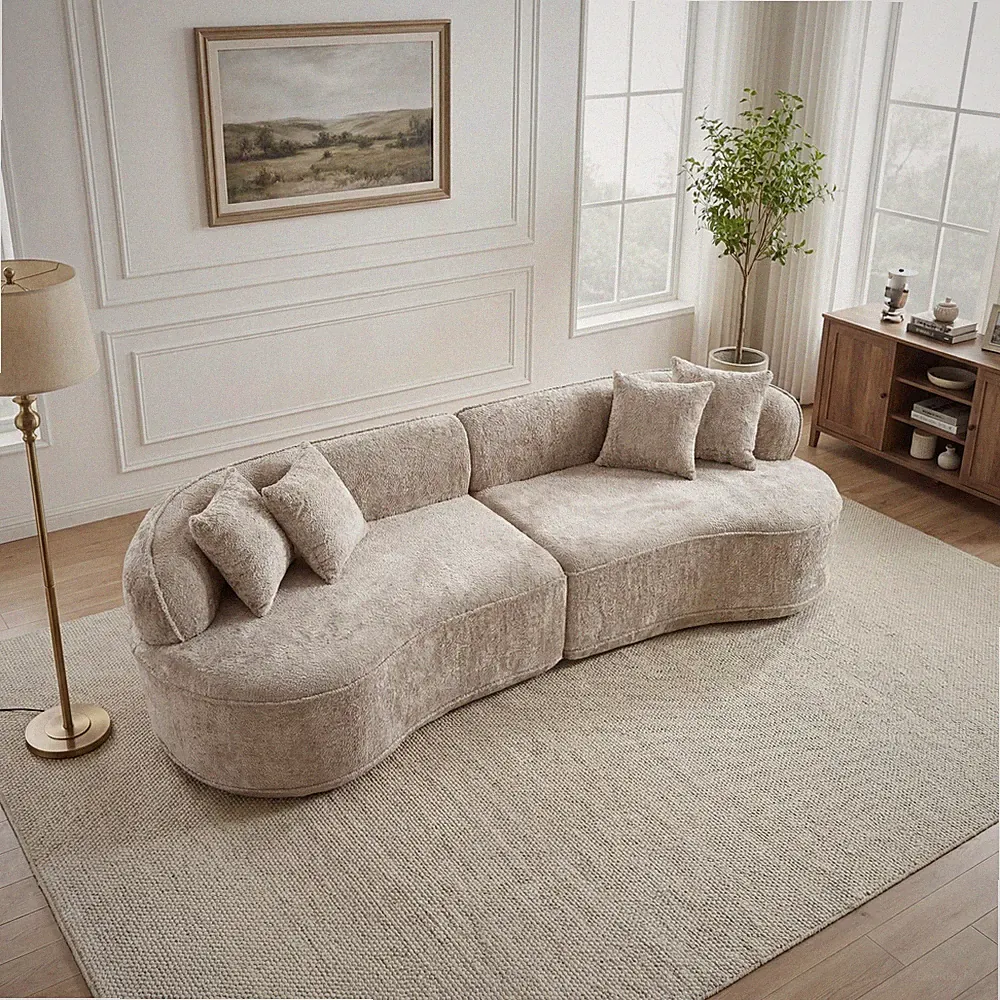Modern Curved L-Shape Luxury Sectional Oversized Sofa: Minimalist Design, Comf