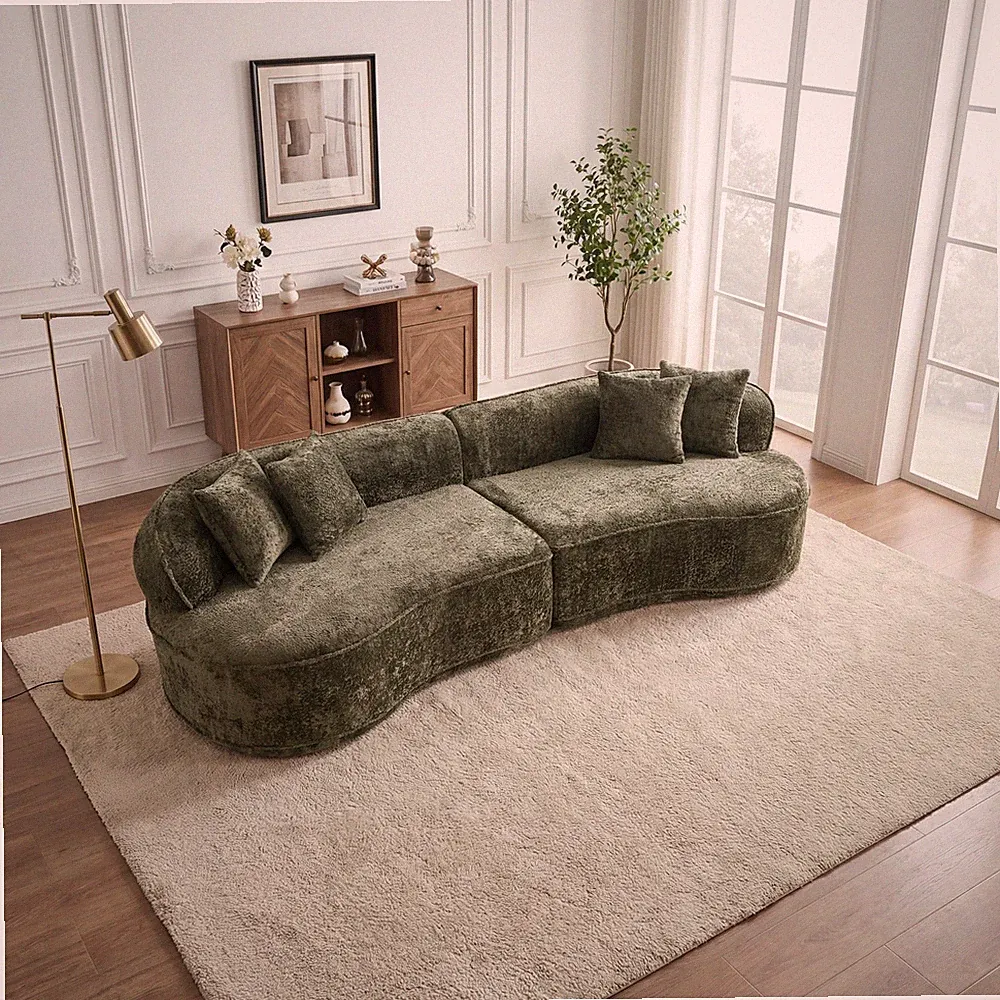 Modern Curved L-Shape Luxury Sectional Oversized Sofa: Minimalist Design, Comfy