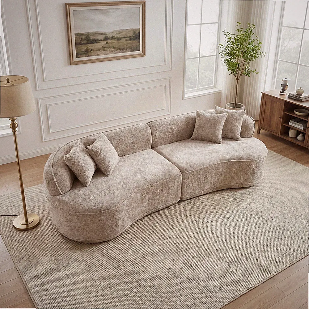 Modern Curved L-Shape Luxury Sectional Oversized Sofa: Minimalist Design,Comfy S