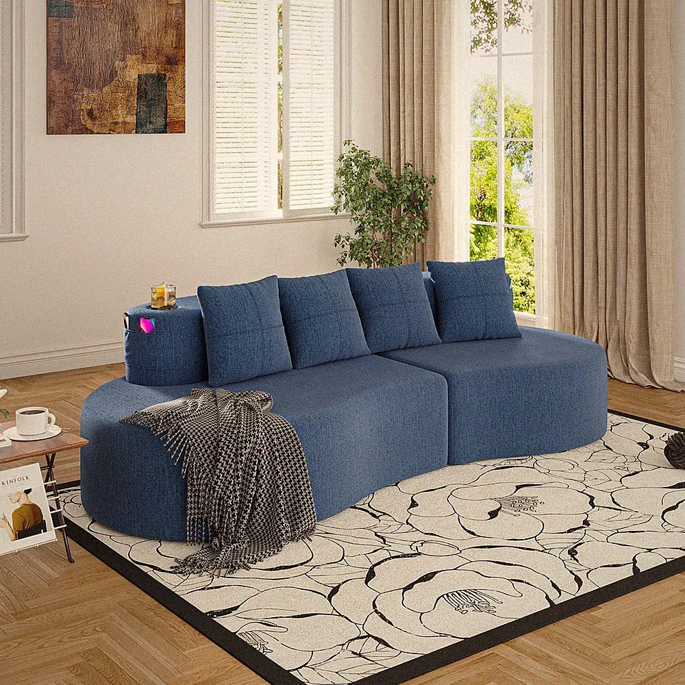 Modern Curved Sectional 3 Seat Minimalist Elegant Half Moon Sofa Compressed