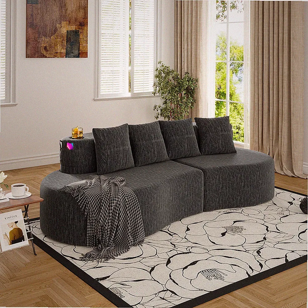 Modern Curved Sectional 3 Seat Minimalist Elegant Half Moon Sofa Compressed