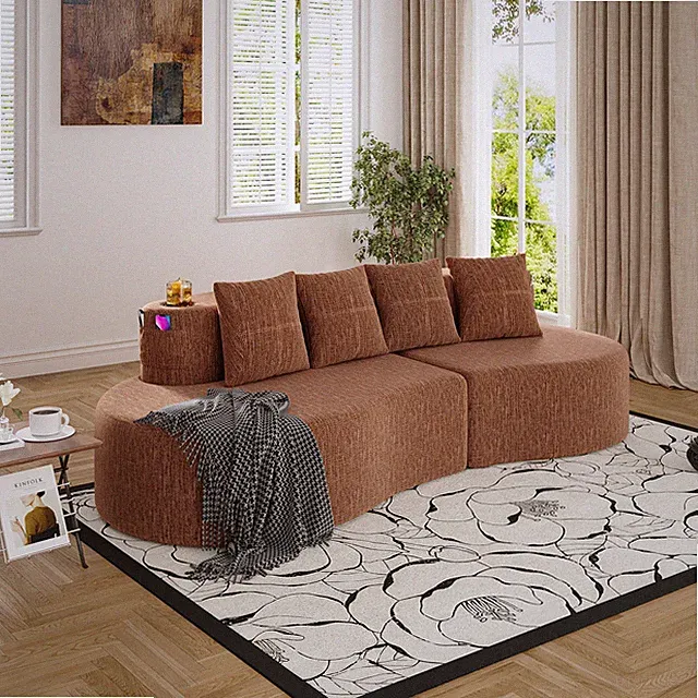 Modern Curved Sectional 3 Seat Minimalist Elegant Half Moon Sofa Compressed Mo