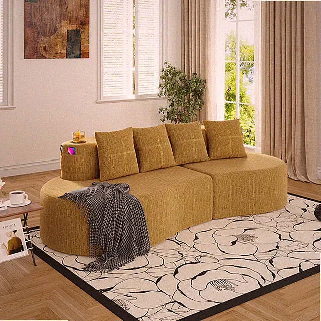 Modern Curved Sectional 3 Seat Minimalist Elegant Half Moon Sofa Compressed Modu