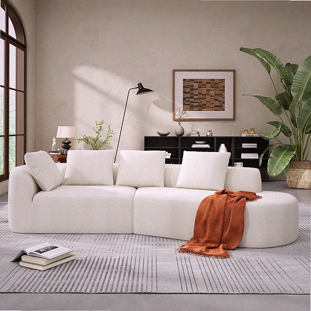 Modern Curved Sectional Sofa with Chaise, Beige, Free Assembly