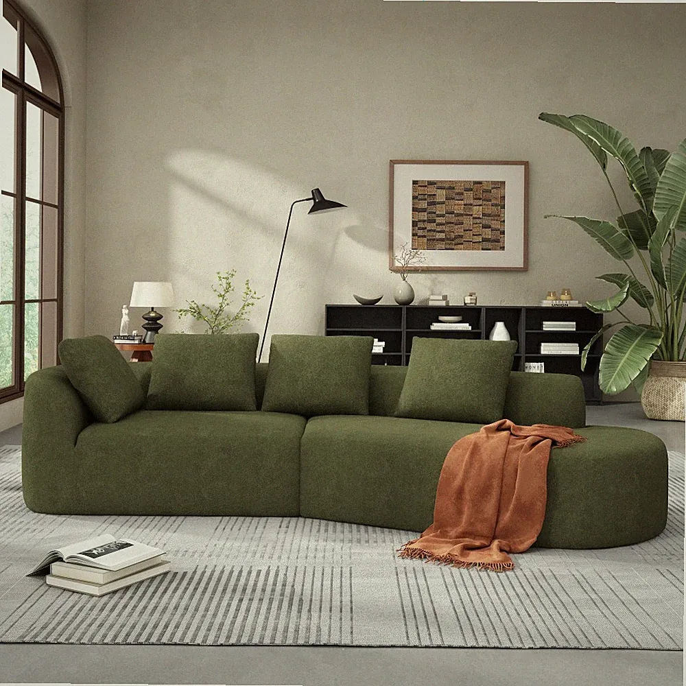 Modern Curved Sectional Sofa with Chaise, High-Density Foam, Assembled