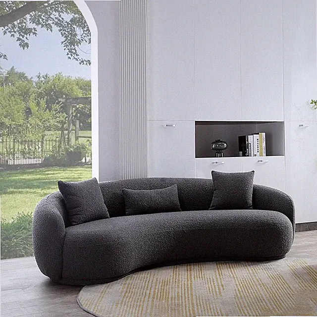 Modern Curved Sofa, 4 Seat Boucle Couch for Living Room, Grey | Medium Firm, Woo