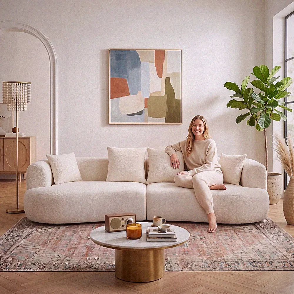 Modern Curved Sofa Sectional,122'' Arc 4-Seater Foam Couch Compressed in-a-Box