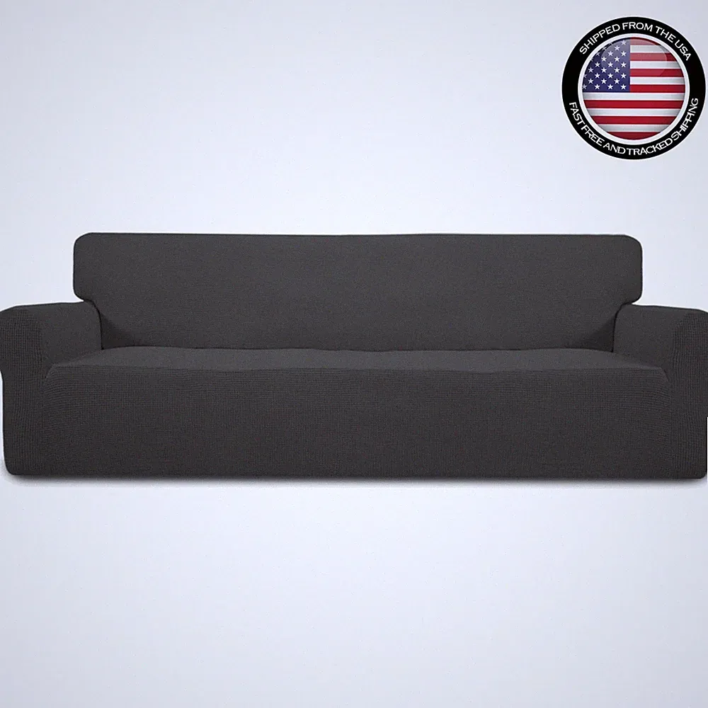 Modern Dark Gray 4-Seater Sofa Slipcover - Easy Install and Machine Washable