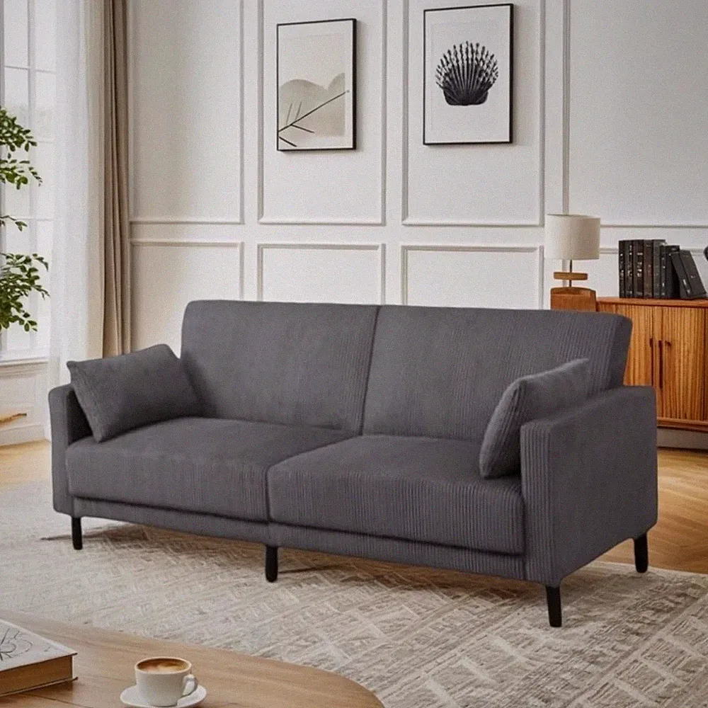 Modern Dark Grey Futon Sofa Bed with Pillows for Small Spaces, 81.1