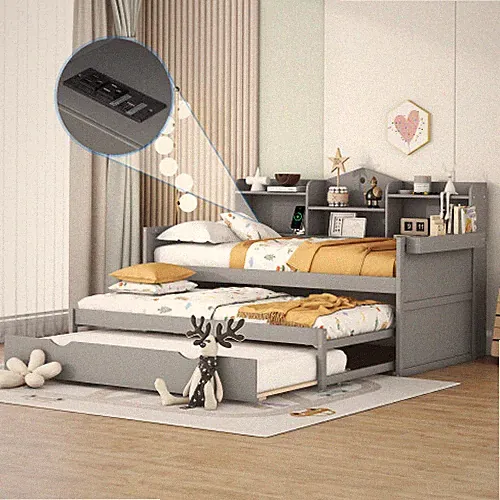 Modern Daybed Frames with Trundle & Storage Shelves Twin XL Sofa Bed Captain Bed