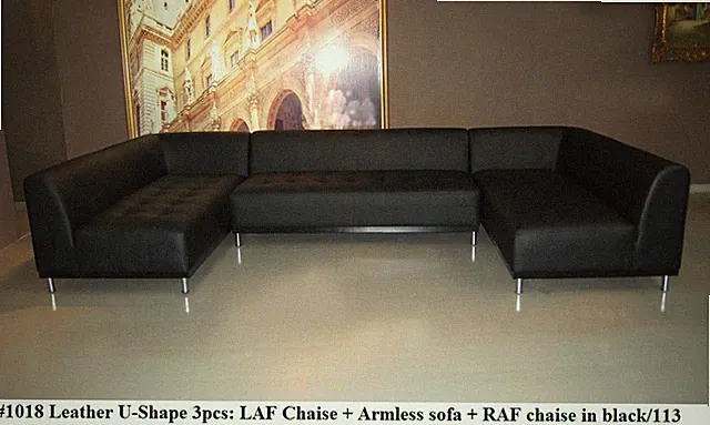 Modern design black leather sectional U shape 3 pieces set #1018