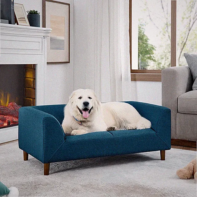 Modern Dog Sofa with Backrest & Armrests for Small Medium Dogs, Soft Cushion