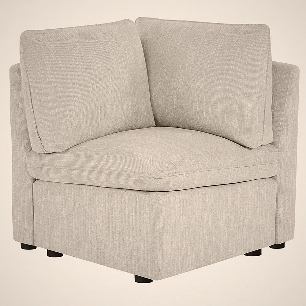 Modern Down Filled Upholstered Middle Corner Sectional for Modular Couch, Snow