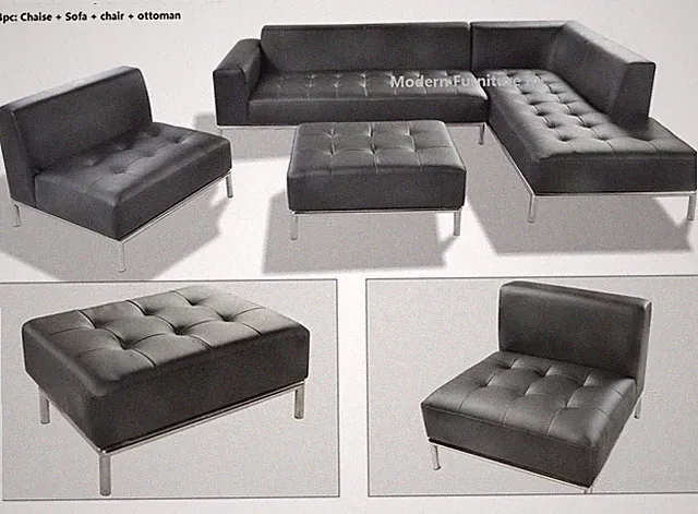 Modern Elegant classic design black Leather Sectional Sofa 4 pieces set #1008
