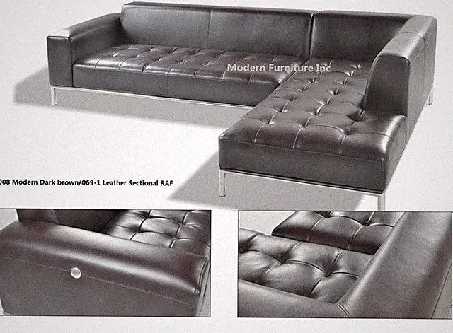 Modern elegant design dark brown Leather Sectional in sofa set 3p PC set #1008