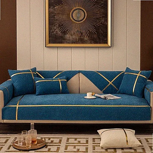 Modern Embossed Sofa Slipcover 3 4 Seater Gold Strap Corner Couch Covers Chair
