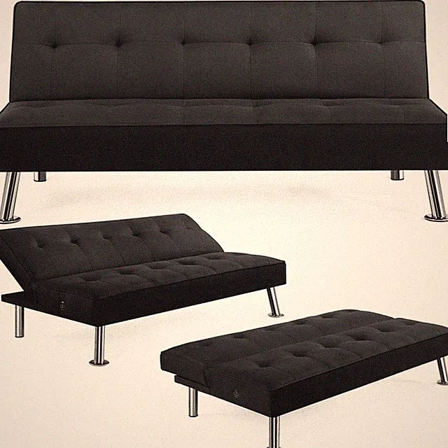 Modern Fabric Convertible Futon with USB 3 Positions Space Saving Sofa Bed Black