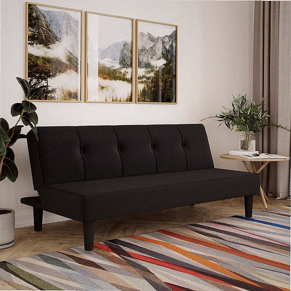 Modern Fabric Futon Black Convertible Sofa Bed Sleeper for Office Living Room