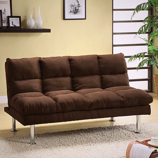 Modern Fabric Futon Sofa Bed Brown Convertible Sleeper for Small Spaces