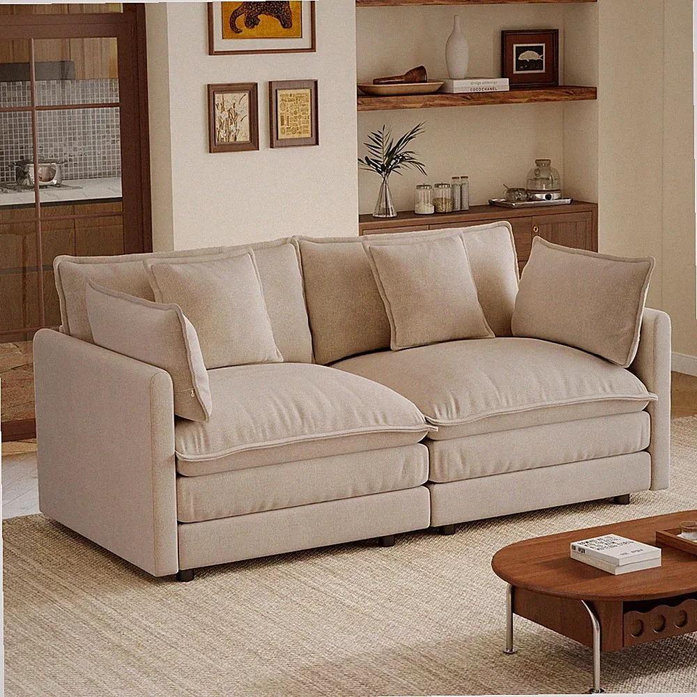 Modern Fabric Modular Sectional Sofa w/ Deep Seat & Pillows for Small Space