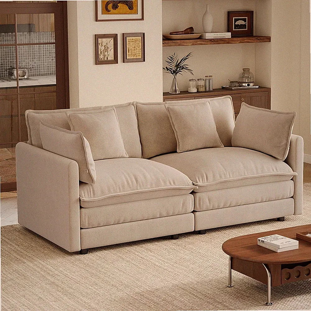Modern Fabric Modular Sectional Sofa with Deep Seat & Pillows for Small Space