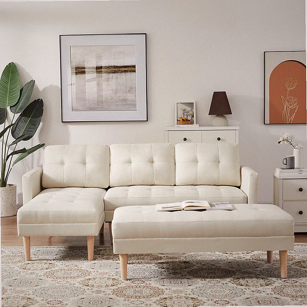 Modern Fabric Sectional Sofa Bed L-Shape Sofa Chaise Couches with Ottoman Bench