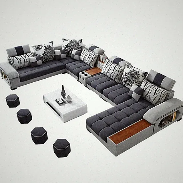 Modern Fabric Sectional Sofa U-Shaped