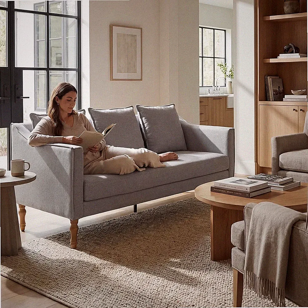 Modern Farmhouse Couch for Living Room Country Rustic Loveseat W/ Antique Wood