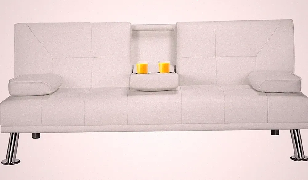 Modern Faux Leather Futon Sofa Bed Fold Up & Down Recliner Couch with Cup Holder