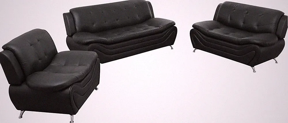 Modern Faux Leather Sectional Sofa for Small Spaces - Black 3-Piece Set