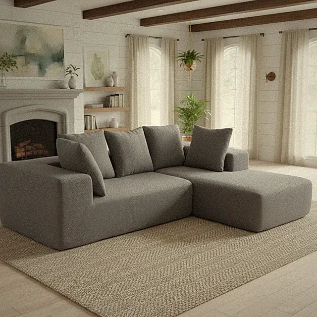 Modern Full Foam Compressed Sofa Set with 5 Throw Pillows - Modular Design, So