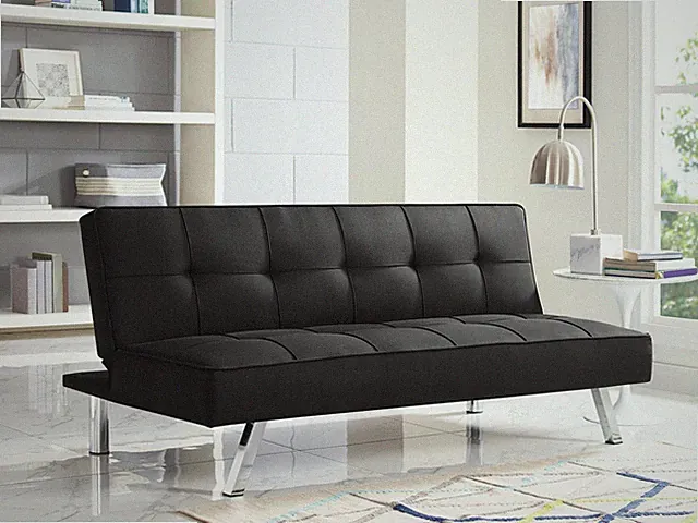 Modern Full Futon Sofa Bed Black Fabric Chelsea Style Convertible Couch