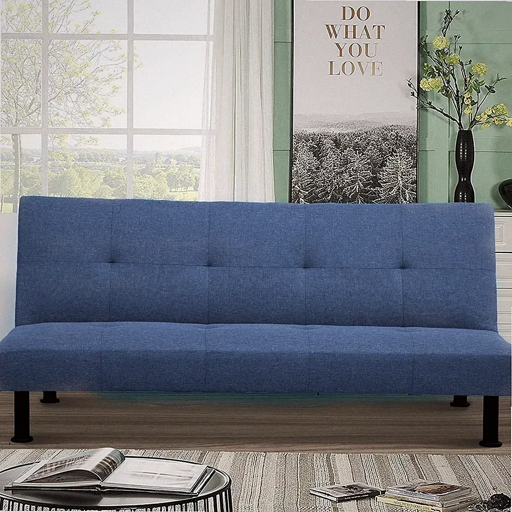 Modern Futon Convertible Sofa Bed for Home Office, Linen, Blue