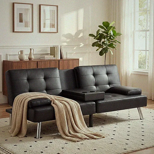 Modern Futon Sofa Bed, Convertible Futon Couch with Adjustable