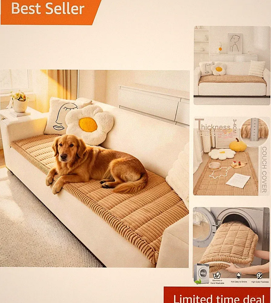 Modern Fuzzy Dog Couch Cover - Washable & Pet-Friendly for 3 Cushion Sofas