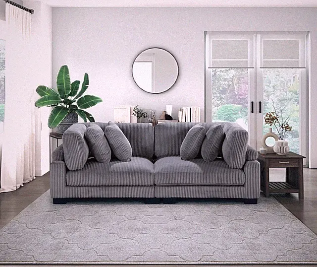 Modern Gray 90" Plush Modular Sofa Fabric Upholstered Contemporary Living Room
