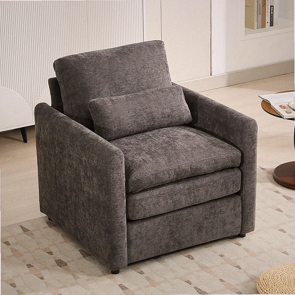 Modern Gray Curved Sectional Sofa with Deep Cloud Cushion and Chenille Fabric