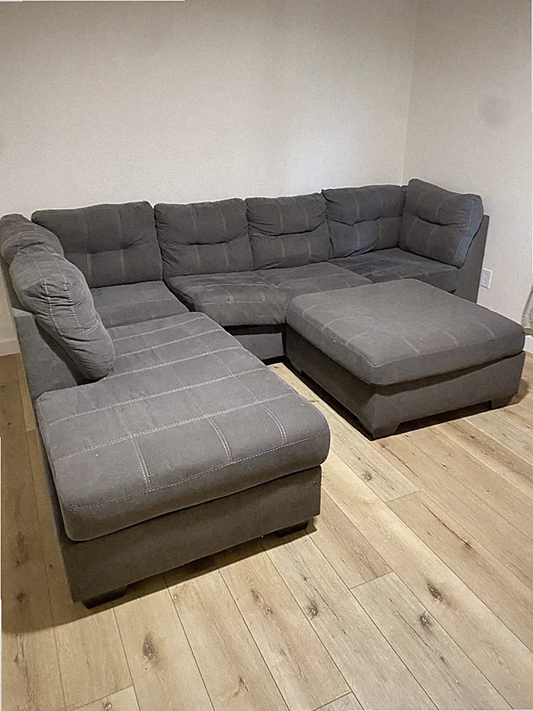 Modern Gray Sectional Sofa L-Shape Couch with Ottoman Living Room Furniture Set