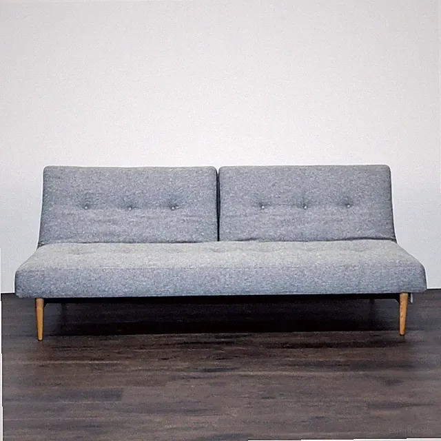 Modern Gray Sleeper Sofa with Wood Legs - Convertible Futon Bed