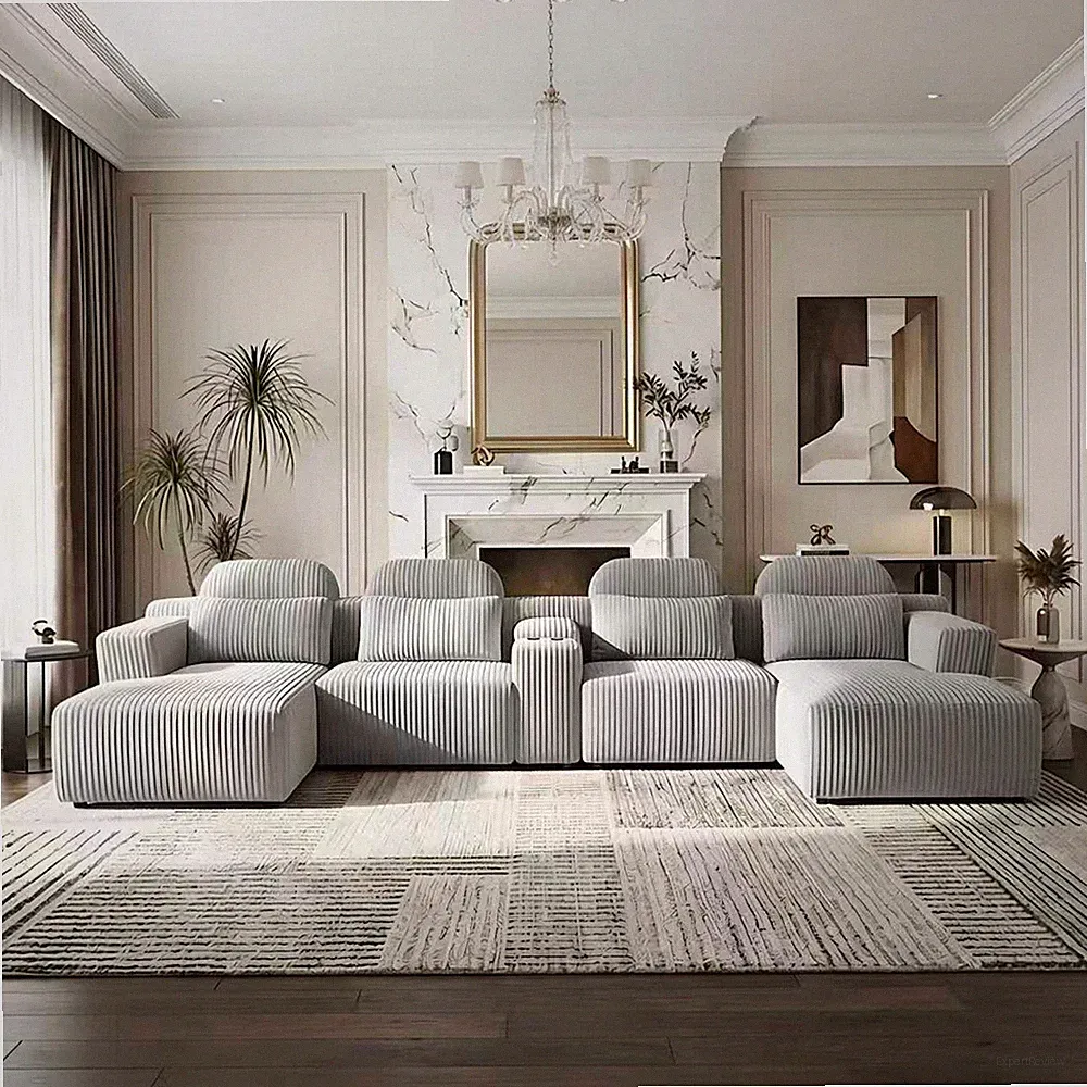 Modern Gray Velvet U-Shaped Velvet Sectional Sofa - 3-Piece Living Room Set with