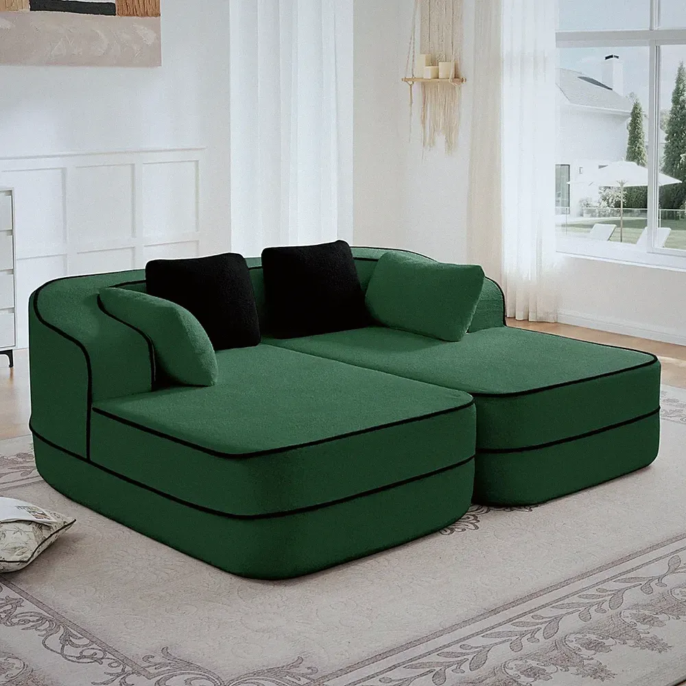 Modern Green Modular Boneless Sectional Sofa with Chaise for Small Spaces